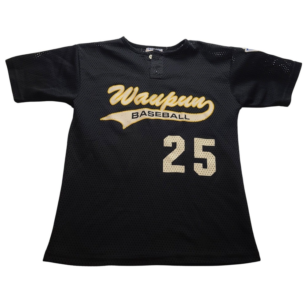 Teamwork Athletic Waupun Baseball Jersey Black Mesh Parrish 25 Youth Size L NWOT